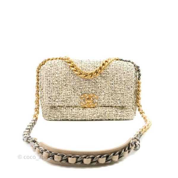 Chanel 19 Small Tweed Oreo Cream Mixed Hardware For Discount