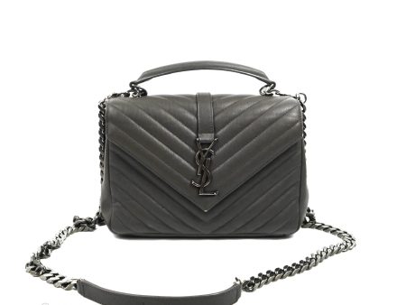 Saint Laurent Chevron Medium College Grey Chain Bag Ruthenium Hardware on Sale