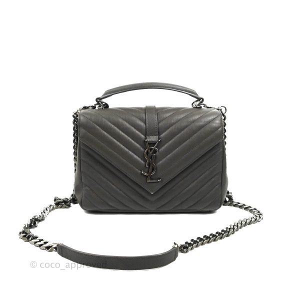 Saint Laurent Chevron Medium College Grey Chain Bag Ruthenium Hardware on Sale