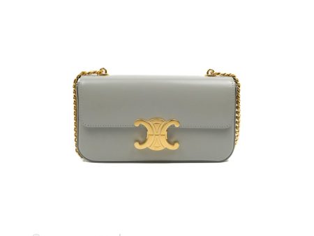 Celine Chain Shoulder Bag Pale Grey Shiny Calfskin Online Hot Sale