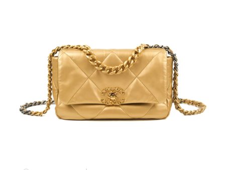 Chanel 19 Small Metallic Gold Lambskin Mixed Hardware For Cheap