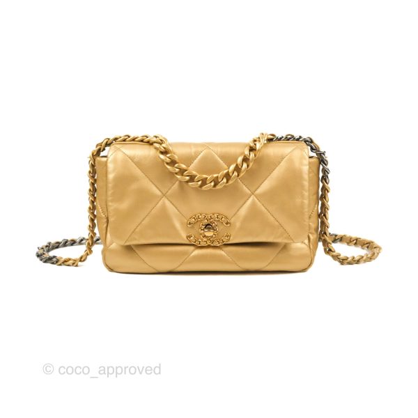 Chanel 19 Small Metallic Gold Lambskin Mixed Hardware For Cheap