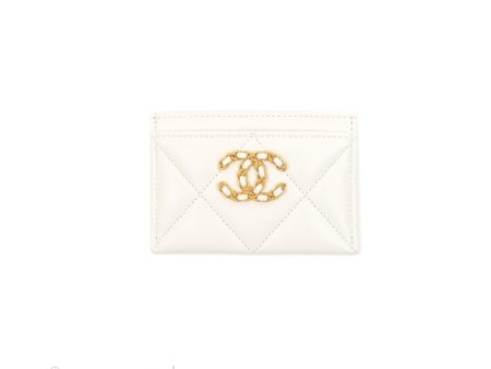 Chanel 19 Quilted Flat Card Holder White Lambskin Sale