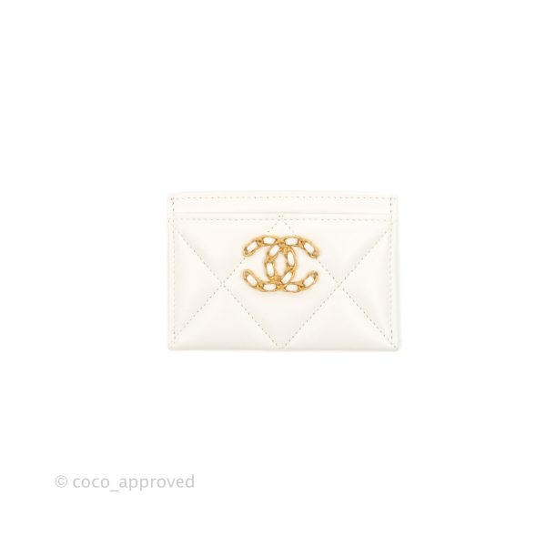 Chanel 19 Quilted Flat Card Holder White Lambskin Sale