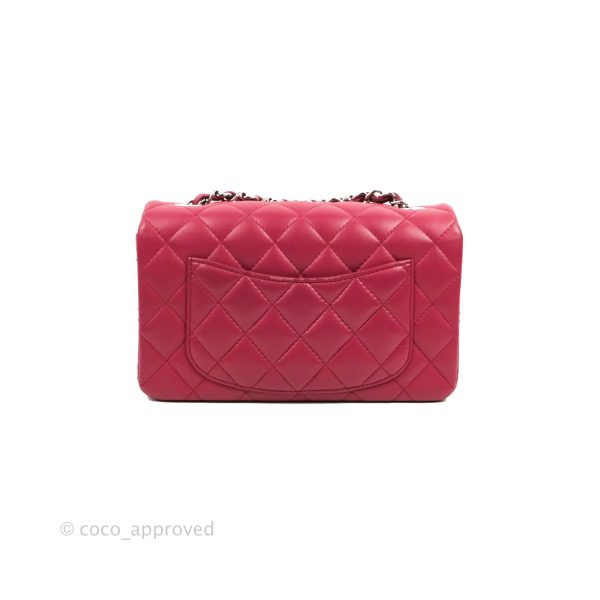 Chanel Quilted Mini Rectangular Flap Raspberry Pink Lambskin Silver Hardware on Sale