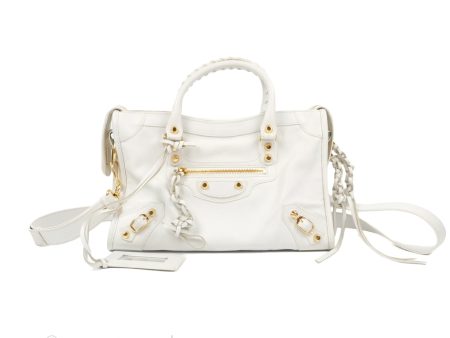 Balenciaga Classic Small City Bag White Aged Calfskin Gold Hardware Sale