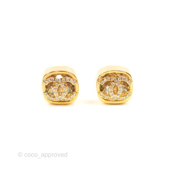 Chanel 21C Square Crystal Earrings Gold Tone Online Hot Sale