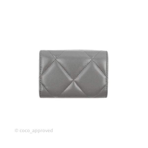 Chanel 19 Grey Short Trifold Wallet Lambskin For Discount