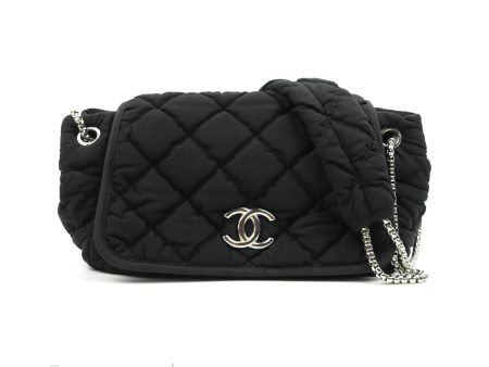 Chanel Black Jersey Bubble Quilt Accordion Flap Bag Silver Hardware Online now