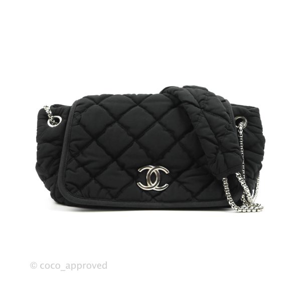 Chanel Black Jersey Bubble Quilt Accordion Flap Bag Silver Hardware Online now