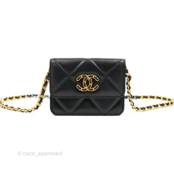 Chanel 19 Card Holder With Chain Black Mixed Hardware For Discount