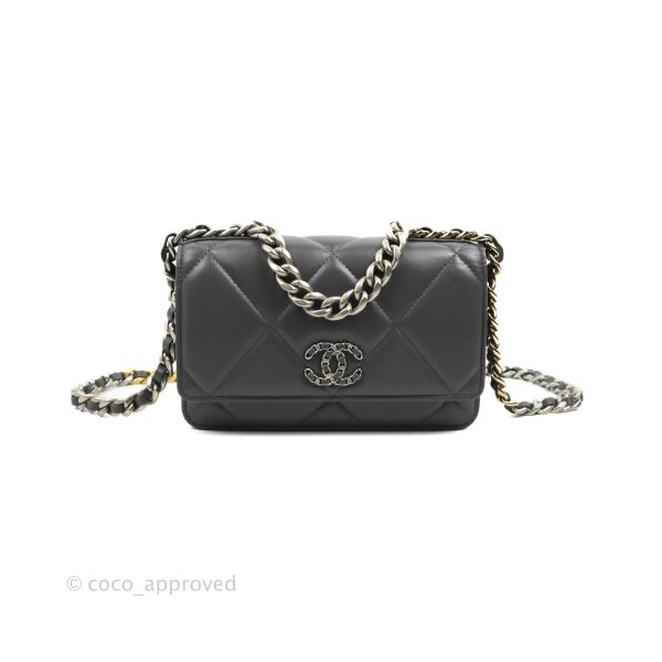 Chanel 19 Wallet on Chain WOC Dark Grey Lambskin Mixed Hardware Sale