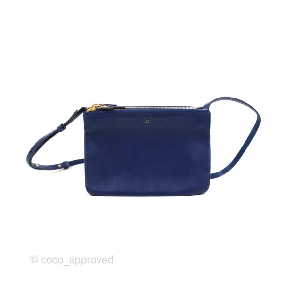 Celine Small Trio Crossbody Bag Dark Blue Lambskin Gold Hardware on Sale