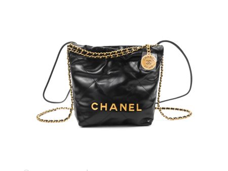 Chanel 22 Mini Bag Black Shiny Crumpled Calfskin Discount