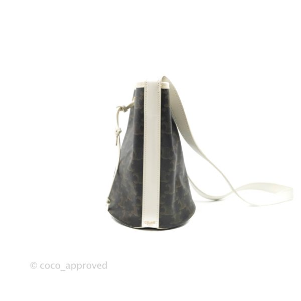 Celine Small Drawstring Bag Triomphe Canvas White Calfskin on Sale