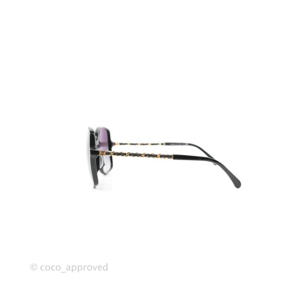 Chanel Black Acetate Frame Gradient Chain-Link Sunglasses Gold Tone For Sale