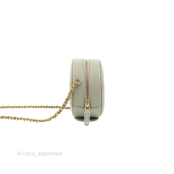 Chanel Quilted Round Pearl Crush Clutch With Chain Grey Lambskin Aged Gold Hardware Fashion