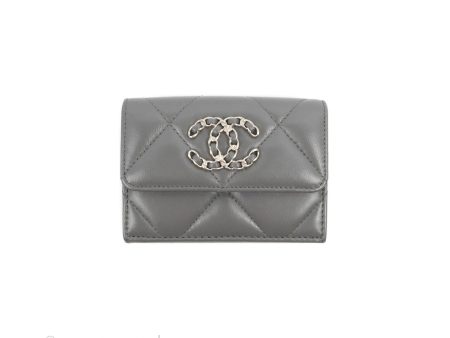 Chanel 19 Grey Short Trifold Wallet Lambskin For Discount