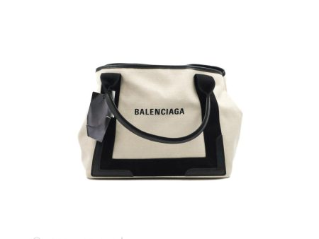 Balenciaga Small Navy Cabas Bag Off-white Canvas For Sale