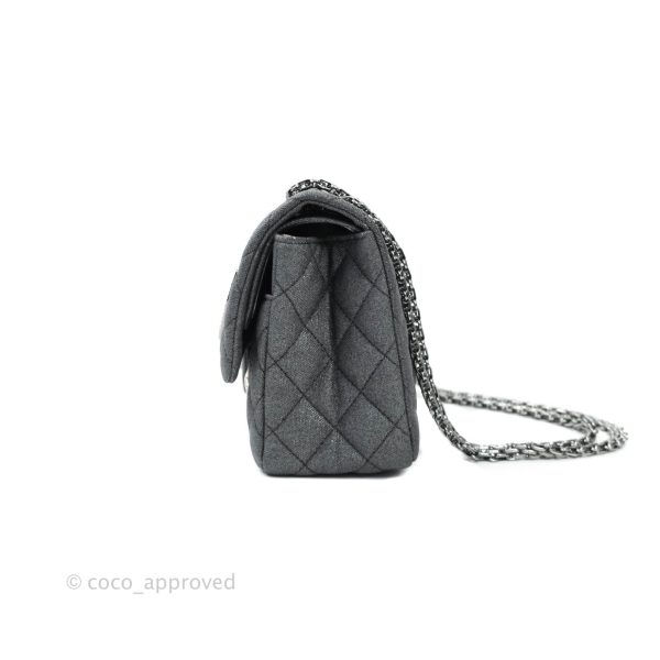 Chanel 2.55 Reissue Lucky Charms 225 Flap Iridescent Metallic Grey Canvas Gun Metal For Sale