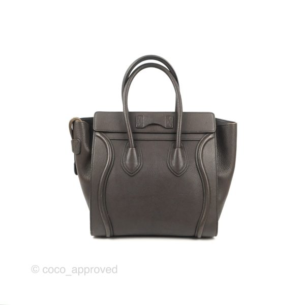 Celine Micro Luggage Handbag Dark Brown Grained Calfskin For Cheap