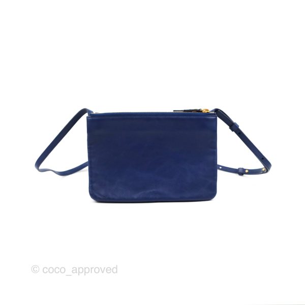 Celine Small Trio Crossbody Bag Dark Blue Lambskin Gold Hardware on Sale