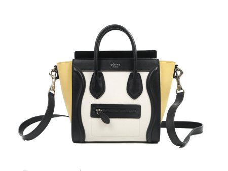 Celine Nano Luggage Bag Tricolour Light Beige White Black Grained Calfskin Discount