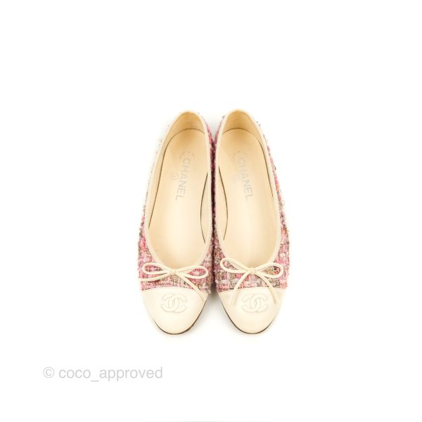 Chanel Ballerina Flats Pink Ivory Tweed Size 38 Fashion