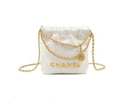 Chanel 22 Mini Bag White Crumpled Calfskin For Cheap