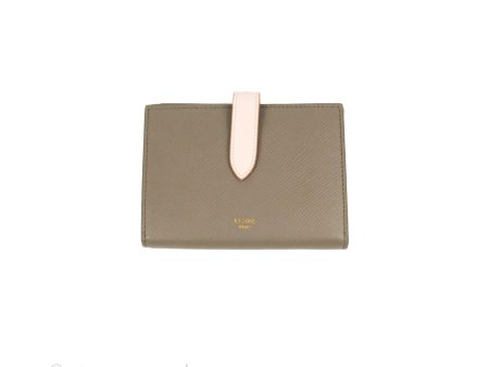 Celine Strap Medium Wallet Grained Leather Taupe Supply