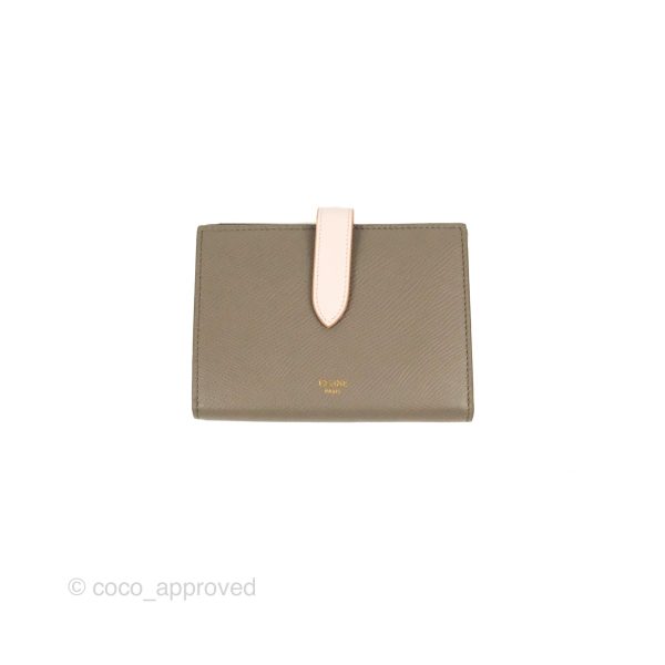 Celine Strap Medium Wallet Grained Leather Taupe Supply