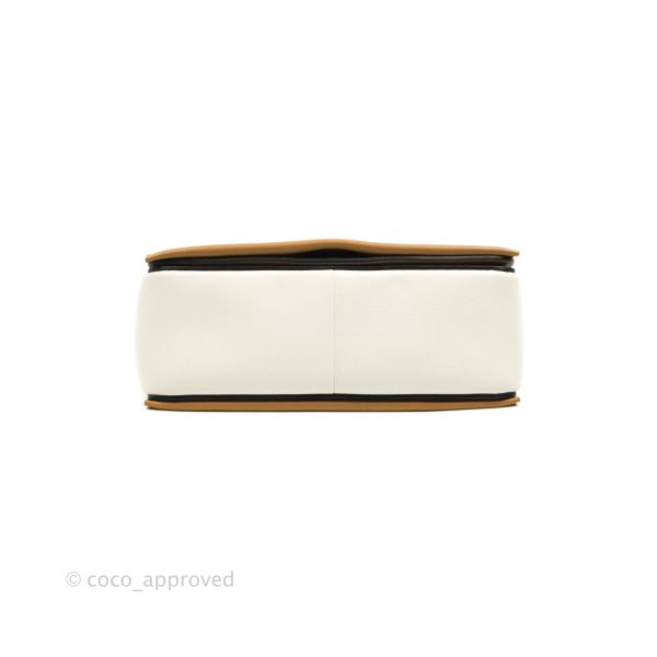 Celine Frame Shoulder Bag White Brown Calfskin Gold Hardware Hot on Sale