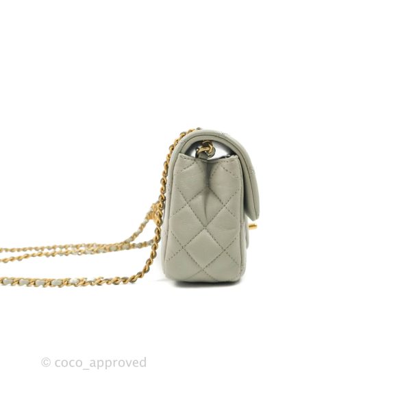 Chanel Mini Rectangular Pearl Crush Quilted Grey Lambskin Aged Gold Hardware 22C Discount