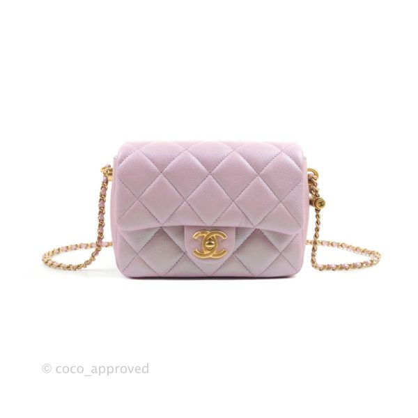 Chanel Quilted My Perfect Mini Iridescent Pink Caviar Aged Gold Hardware 21K on Sale