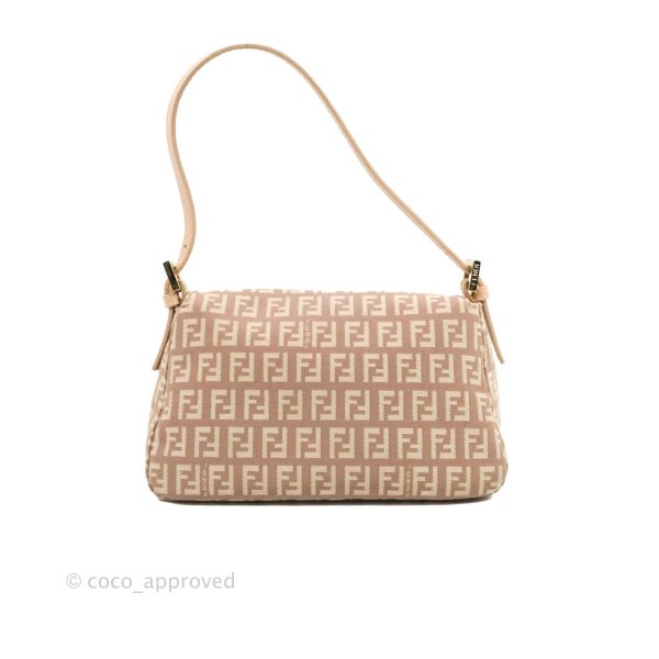 Fendi Zucchino Mini Mama Baguette Beige Pink Gold Hardware Hot on Sale