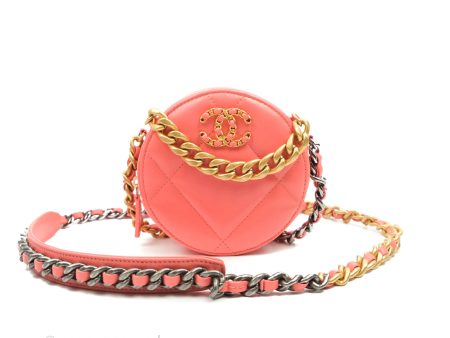 Chanel 19 Round Clutch With Chain Coral Pink Mixed Hardware For Cheap