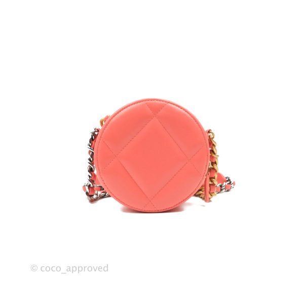 Chanel 19 Round Clutch With Chain Coral Pink Mixed Hardware For Cheap