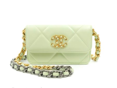 Chanel 19 Mini Clutch with Chain Light Green Lambskin Mixed Hardware 22C Hot on Sale