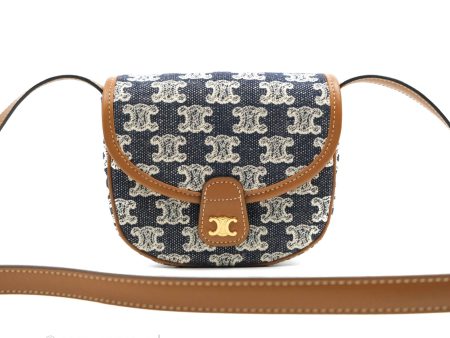 Celine Mini Besace in Navy Textile with Triomphe Embroidery Calfskin Online now