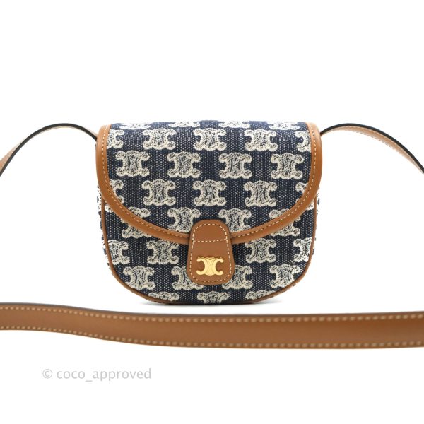 Celine Mini Besace in Navy Textile with Triomphe Embroidery Calfskin Online now