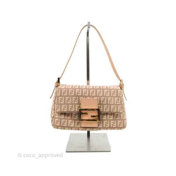 Fendi Zucchino Mini Mama Baguette Beige Pink Gold Hardware Hot on Sale