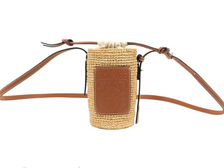 Loewe Cylinder Pocket In Raffia and Calfskin Natural Tan Hot on Sale