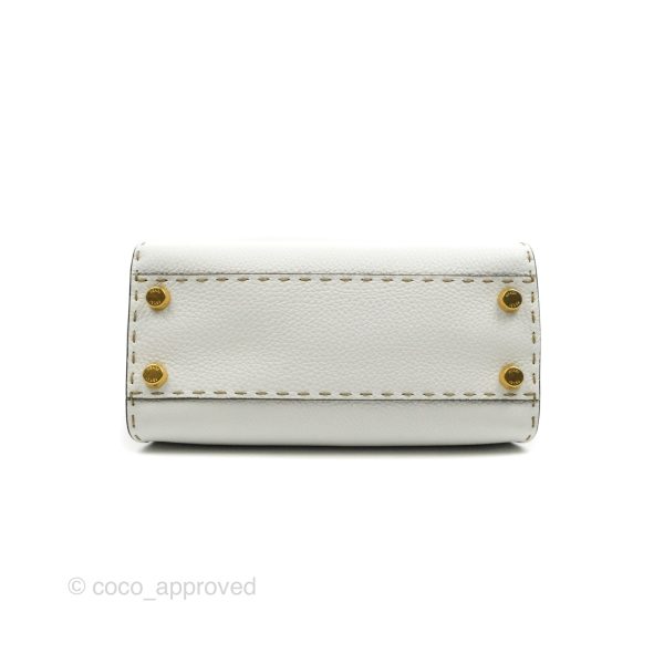 Fendi Peekaboo Mini White Grained Leather Gold Hardware Online now