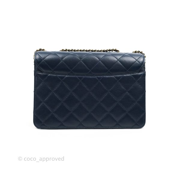 Chanel Beauty Lock Flap Bag Navy Sheepskin Aged Gold Hardware For Discount