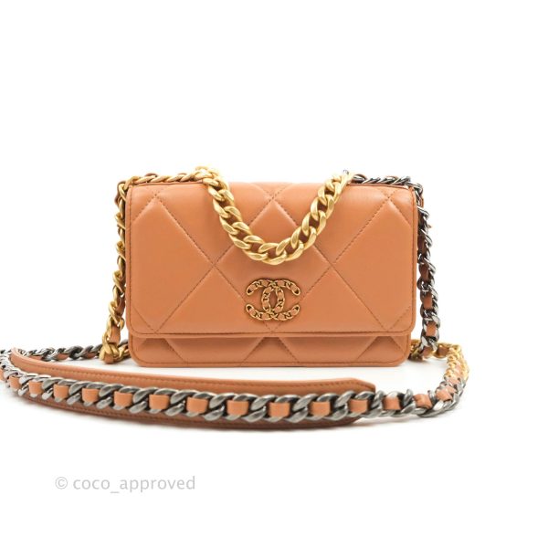 Chanel 19 Wallet on Chain WOC Dark Beige Caramel Lambskin Mixed Hardware Discount