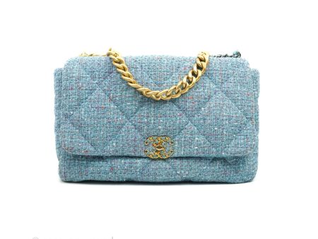 Chanel 19 Maxi Flap Bag Blue Tweed Mixed Hardware Online now