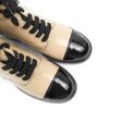 Chanel Beige Black Calfskin CC Lace Up Short Boots 37.5 Hot on Sale