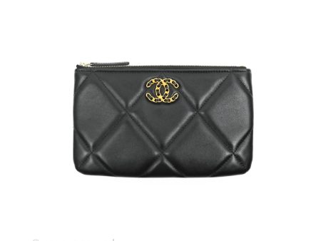 Chanel 19 Small Pouch Black Lambskin Gold Hardware Cheap