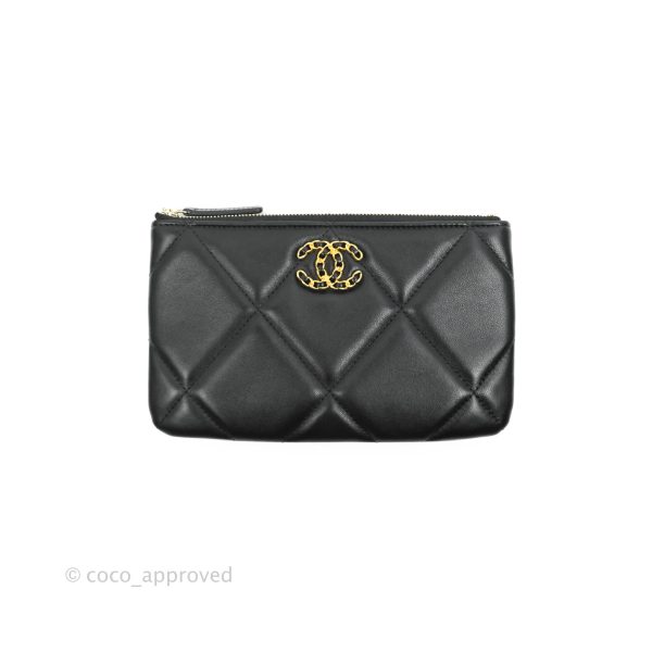 Chanel 19 Small Pouch Black Lambskin Gold Hardware Cheap