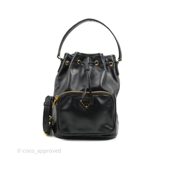 Prada Duet Bucket Bag Black Leather Sale